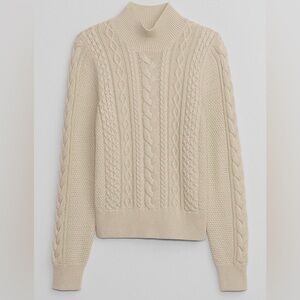 GAP Beige Cable Knit Turtleneck Fisherman Sweater Sz Medium NWT Coastal Grandma